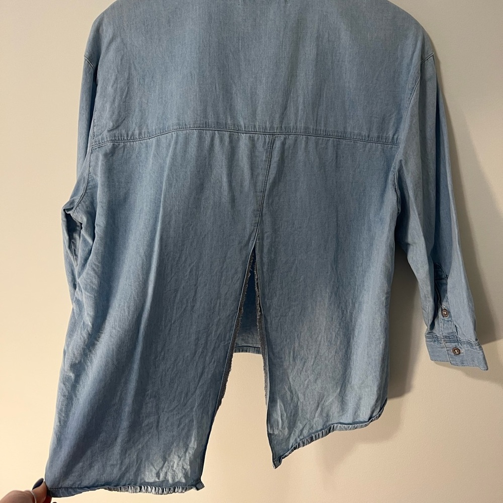 MAVI JEANS open back mock-denim collared top
